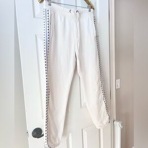 Sundance White Joggers Sweatpants with Geometric Trim